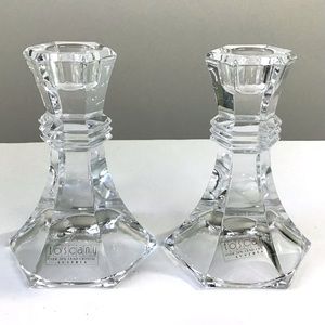 Vintage Toscany Austria 24% Lead Crystal Candlestick Candle Holders 4-3/4” Set 2